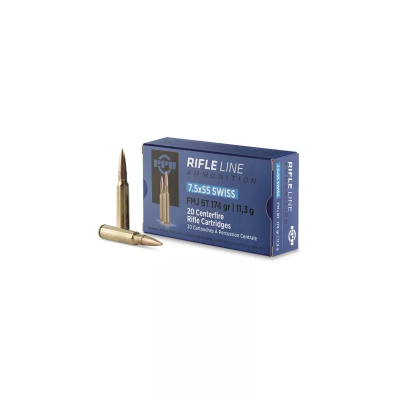 7.5x55 Swiss FMJ BT Ammunition, 174gr, by PPU (20 pcs) - Hunt Gear Supply