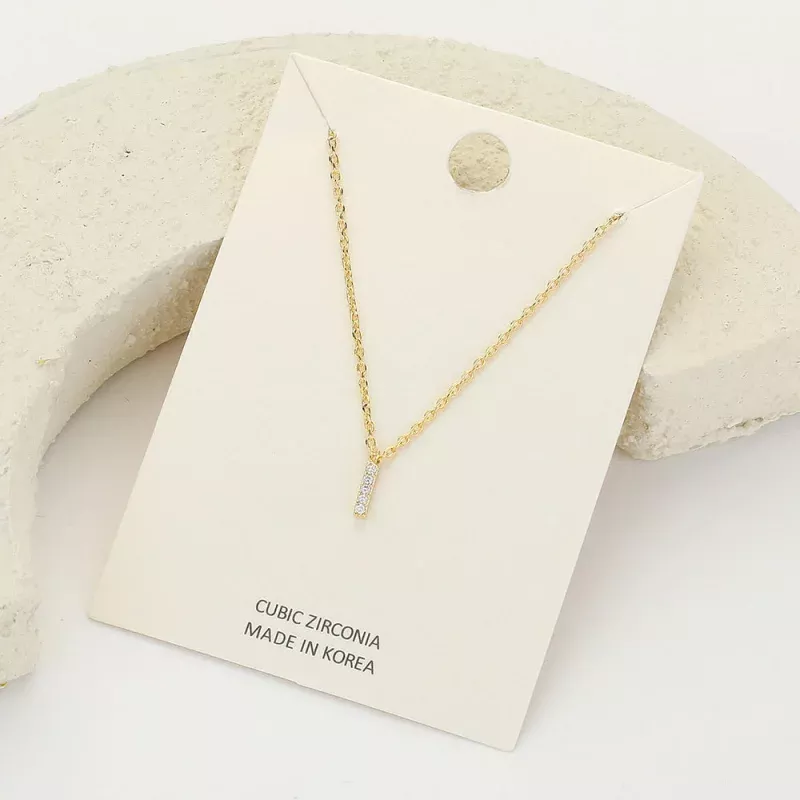 -I- CZ Stone Paved Initial Monogram Pendant Necklace ~I~, Clear, Gold